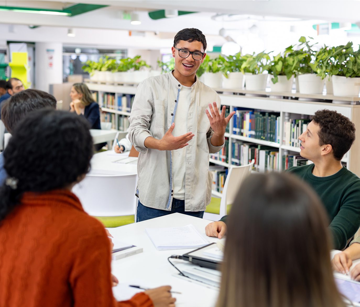 Group discussion in a library