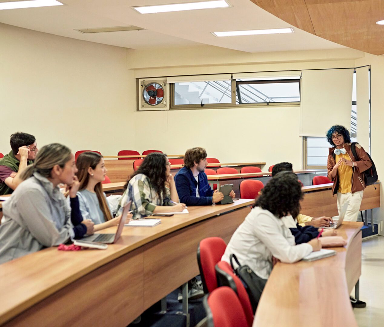 University lecture with engaged students